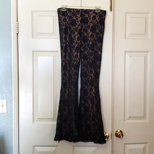 CACHE PUNK WOMEN'S BLACK LACE FLORAL FLARE LEG PANTS SIZE L